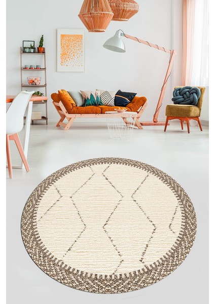 Dijital Kaymaz Taban Yıkanabilir Sade Kilim Desen Yuvarlak Mutfak Salon Halısı, Y-Sade-17-Krem, fiyatları