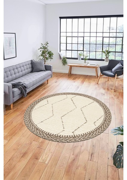 Dijital Kaymaz Taban Yıkanabilir Sade Kilim Desen Yuvarlak Mutfak Salon Halısı, Y-Sade-17-Krem, modelleri