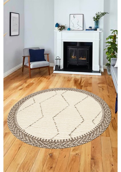 Dijital Kaymaz Taban Yıkanabilir Sade Kilim Desen Yuvarlak Mutfak Salon Halısı, Y-Sade-17-Krem, fırsatları
