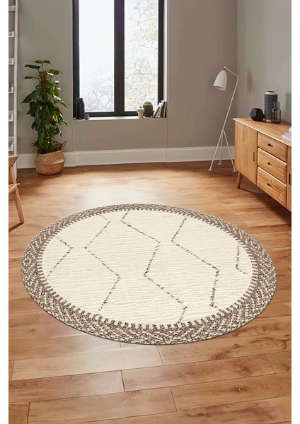 Dijital Kaymaz Taban Yıkanabilir Sade Kilim Desen Yuvarlak Mutfak Salon Halısı, Y-Sade-17-Krem, indirimleri