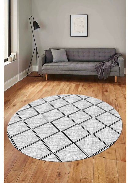 Baklava Desenli Sade Motifli Kaymaz Taban Yıkanabilir Yuvarlak Salon Halısı, Y-Sade-29-Beyaz, fırsatları