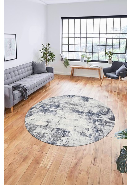 Düz Renk Sade Desen Dijital Kaymaz Taban Yıkanabilir Yuvarlak Salon Halısı, Y-Sade-25-Mavi,