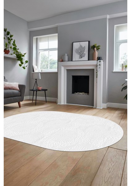 Baskılı Kaymaz Taban Yıkanabilir Sade Düz Renk Oval Yolluk Mutfak Salon Halısı, O-Sade-15-Beyaz, fiyatları