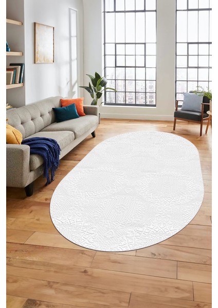 Baskılı Kaymaz Taban Yıkanabilir Sade Düz Renk Oval Yolluk Mutfak Salon Halısı, O-Sade-15-Beyaz, modelleri