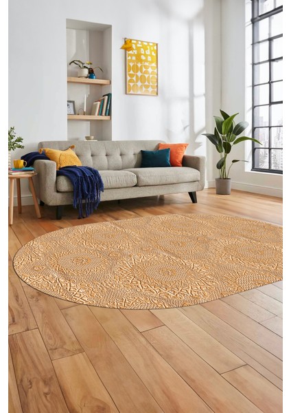 Baskılı Kaymaz Taban Yıkanabilir Sade Düz Renk Oval Yolluk Mutfak Salon Halısı, O-Sade-15-Kahve, fırsatları