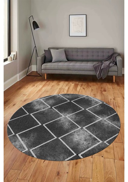 Dijital Baskı Kaymaz Yıkanabilir Sade Şık Motifli Yuvarlak Mutfak Salon Halısı, Y-Sade-41-Siyah, fiyatları