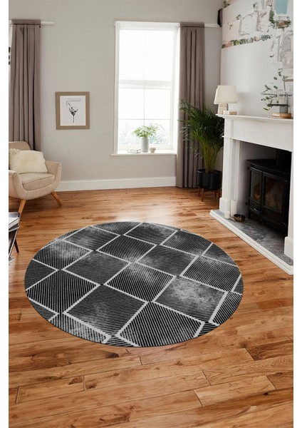 Dijital Baskı Kaymaz Yıkanabilir Sade Şık Motifli Yuvarlak Mutfak Salon Halısı, Y-Sade-41-Siyah, modelleri