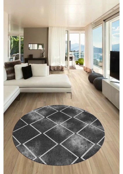 Dijital Baskı Kaymaz Yıkanabilir Sade Şık Motifli Yuvarlak Mutfak Salon Halısı, Y-Sade-41-Siyah, fırsatları