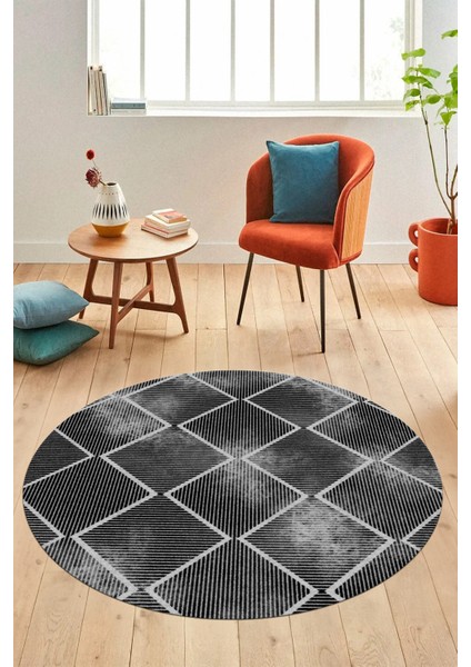 Dijital Baskı Kaymaz Yıkanabilir Sade Şık Motifli Yuvarlak Mutfak Salon Halısı, Y-Sade-41-Siyah, indirimleri