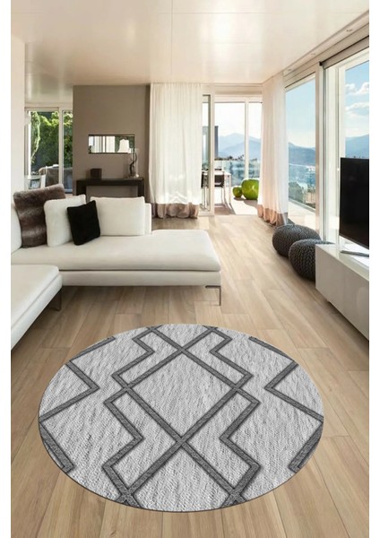 Dijital Baskı Kaymaz Yıkanabilir Sade Tasarım Yuvarlak Mutfak Salon Halısı, Y-Sade-42-Gri, fırsatları