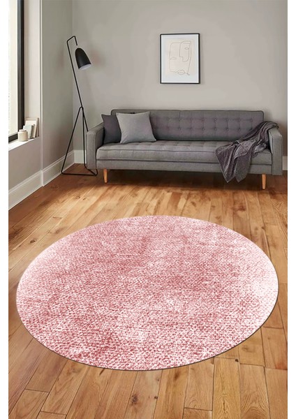 Dijital Baskı Kaymaz Yıkanabilir Sade Düz Renk Tasarım Yuvarlak Salon Halısı, Y-Sade-43-Pembe,