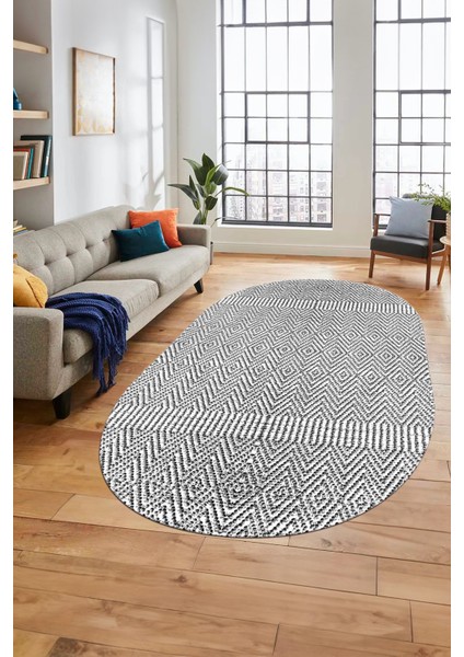 Baskılı Kaymaz Taban Yıkanabilir Sade Desen Oval Yolluk Mutfak Salon Halısı, O-Sade-18-Beyaz, modelleri