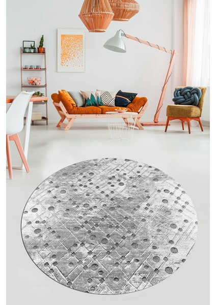 Dijital Baskı Kaymaz Yıkanabilir Sade 3D Yuvarlak Mutfak Salon Halısı, Y-Sade-48-Gri,