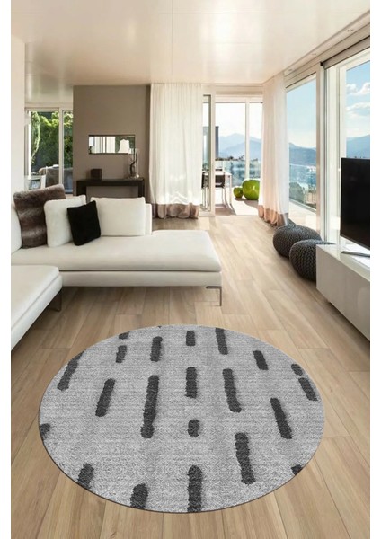 Dijital Baskı Kaymaz Yıkanabilir Sade Düz Yuvarlak Mutfak Salon Halısı, Y-Sade-49-Gri,