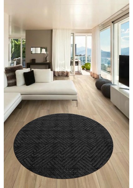 Dijital Baskı Kaymaz Yıkanabilir Sade Desen Yuvarlak Mutfak Salon Halısı, Y-Sade-47-Antrasit, modelleri