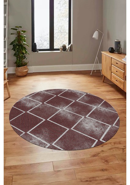 Dijital Baskı Kaymaz Yıkanabilir Sade Şık Motifli Yuvarlak Mutfak Salon Halısı, Y-Sade-41-Bordo,