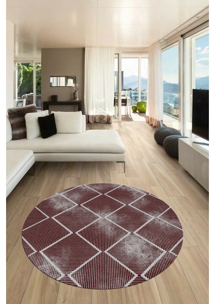 Dijital Baskı Kaymaz Yıkanabilir Sade Şık Motifli Yuvarlak Mutfak Salon Halısı, Y-Sade-41-Bordo, fırsatları