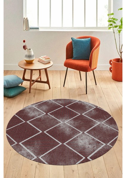 Dijital Baskı Kaymaz Yıkanabilir Sade Şık Motifli Yuvarlak Mutfak Salon Halısı, Y-Sade-41-Bordo, indirimleri