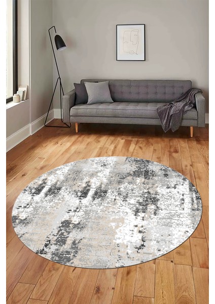 Dijital Baskı Kaymaz Yıkanabilir Sade Düz Renk Tasarım Yuvarlak Salon Halısı, Y-Sade-44-Krem,