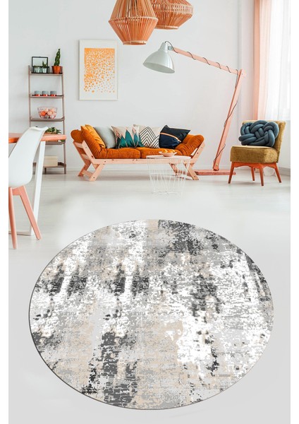 Dijital Baskı Kaymaz Yıkanabilir Sade Düz Renk Tasarım Yuvarlak Salon Halısı, Y-Sade-44-Krem, indirimleri