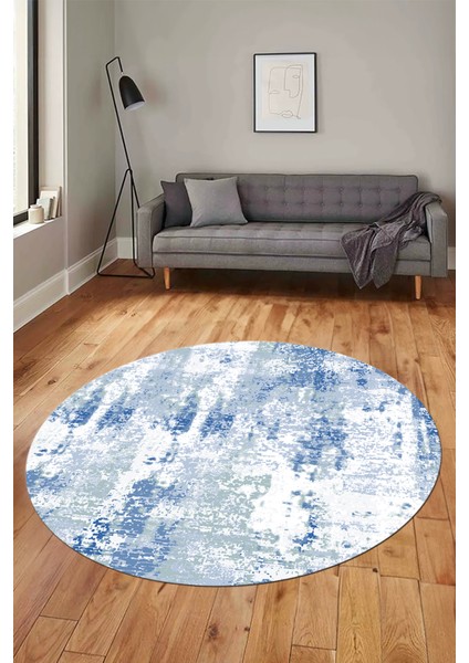 Dijital Baskı Kaymaz Yıkanabilir Sade Düz Renk Tasarım Yuvarlak Salon Halısı, Y-Sade-44-Mavi,