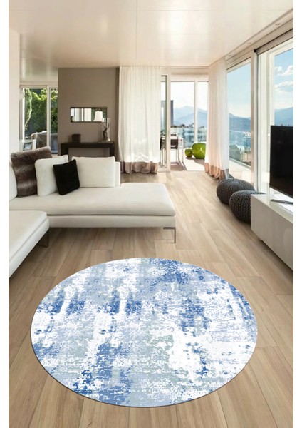 Dijital Baskı Kaymaz Yıkanabilir Sade Düz Renk Tasarım Yuvarlak Salon Halısı, Y-Sade-44-Mavi, modelleri