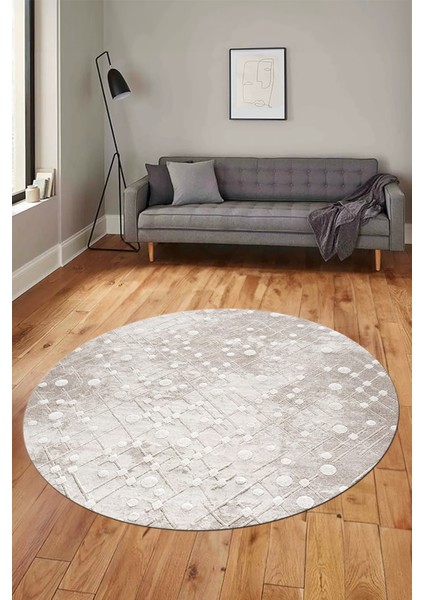 Dijital Baskı Kaymaz Yıkanabilir Sade 3D Yuvarlak Mutfak Salon Halısı, Y-Sade-48-Bej,