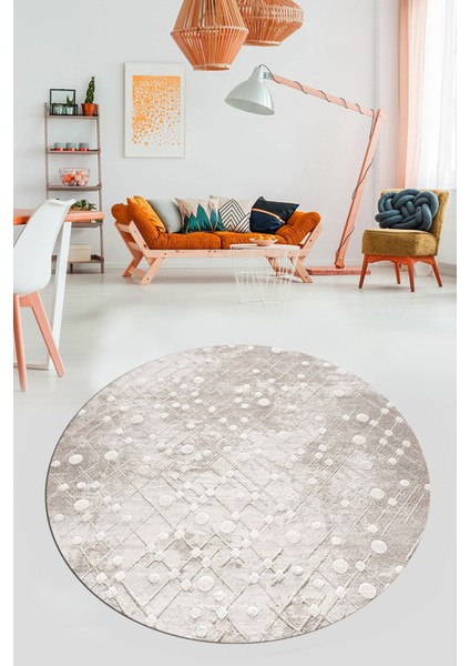 Dijital Baskı Kaymaz Yıkanabilir Sade 3D Yuvarlak Mutfak Salon Halısı, Y-Sade-48-Bej, indirimleri