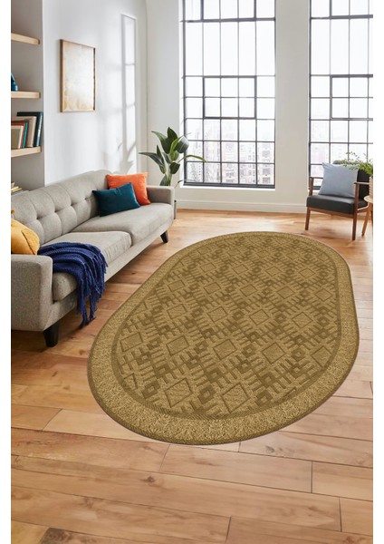 Kilim Desenli Dijital Kaymaz Yıkanabilir Sade Oval Yolluk Koridor Salon Halısı, O-Sade-19-Kahve, modelleri