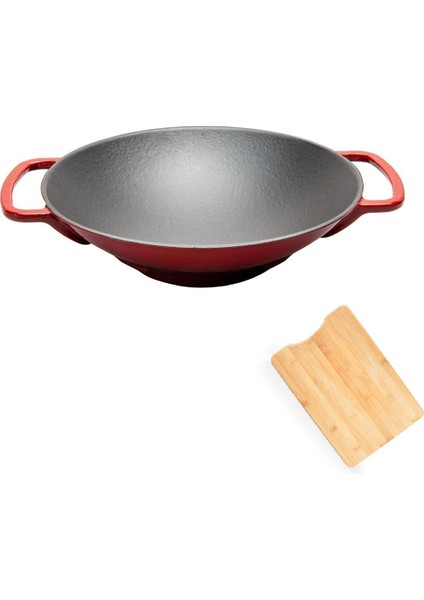 Demirdöküm Wok Tava Kavurma Tavası 35 cm Kırmızı Bambu Kesme Tahtası