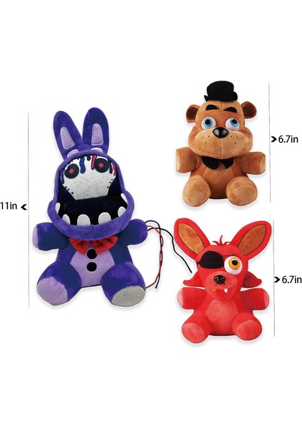 Zmapu Fnaf Fazbear Peluş Foxy Peluş Solmuş Mor Tavşan Peluş Doldurulmuş Hayvan Peluş Şekil Oyuncaklar Çocuklar Için Hediye, Fnaf Güvenlik Ihlali Peluş Aşıklar Için (3 Adet) (Yurt Dışından)