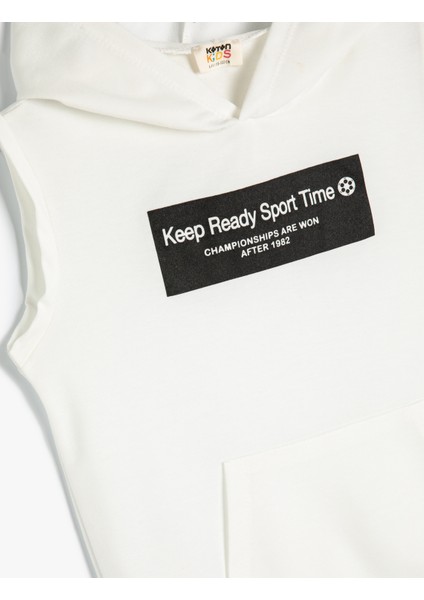 Kapşonlu Sweatshirt Kolsuz Slogan Baskılı Kanguru Cepli modelleri