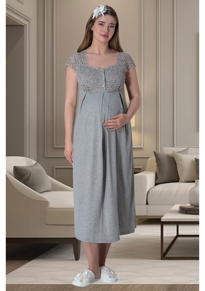Mecit 6066 Gri Sabahlıklı Gecelik Pijama Lohusa Set