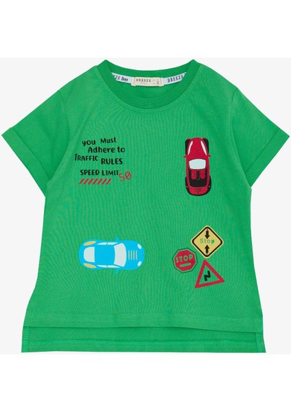 Erkek Çocuk Tişört Slogan Temalı Araba Baskılı 2-6 Yaş, Yeşil fırsatları