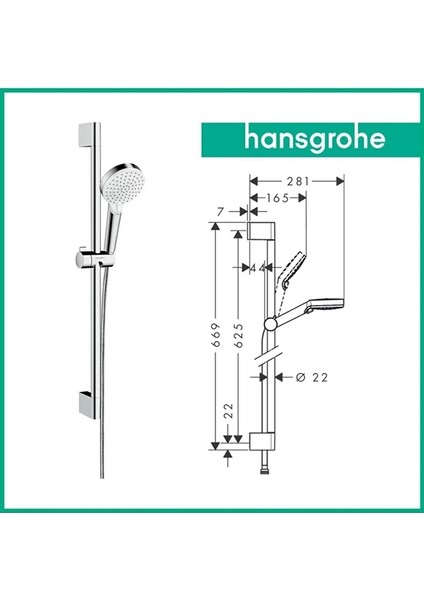 Crometta Ds Vario, 65 cm El Duşu, Hortum ve Duş Barı ile