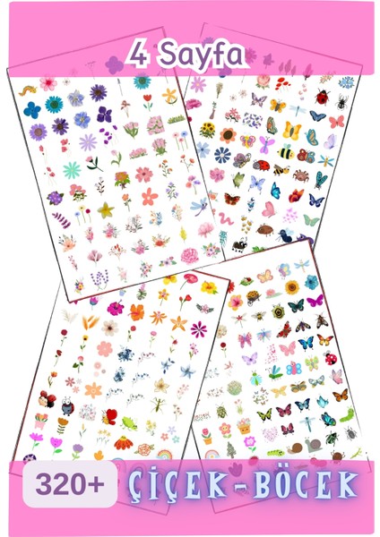 320 Adet Sticker - Çiçek , Kelebek , Böcek , Ajanda ve Günlükler Için Eğlenceli Çıkartma Etiketler