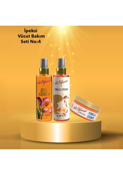 İpeksi Vücut Bakım Seti No:4 - Vanilya Body Mist & Vanilya Peeling & Amber Body Mist