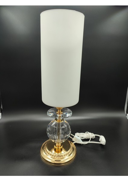 Silindir Cam Başlıklı Gold Abajur