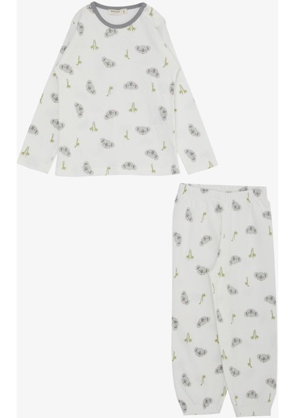 Kız Bebek Pijama Takımı Sevimli Koala Desenli 9 Ay-3 Yaş, Ekru