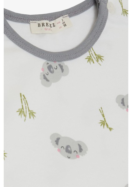 Kız Bebek Pijama Takımı Sevimli Koala Desenli 9 Ay-3 Yaş, Ekru