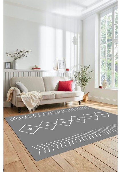 Iskandinav Dijital Yıkanabilir Kaymaz Salon Halısı Mutfak Halısı Yolluk, Iskandinav-02-Gri,
