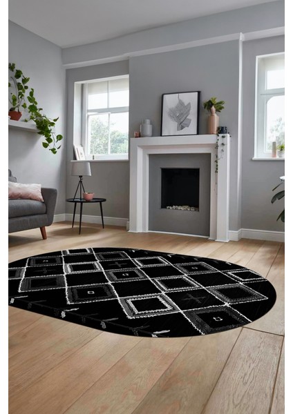 Şık Iskandinav Dijital Kaymaz Yıkanabilir Oval Yolluk Mutfak Salon Halısı, O-Iskandinav-12-Antrasit, fiyatları