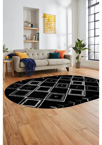 Şık Iskandinav Dijital Kaymaz Yıkanabilir Oval Yolluk Mutfak Salon Halısı, O-Iskandinav-12-Antrasit, fırsatları