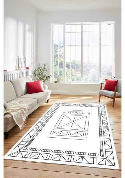 Dijital Ince Kaymaz Yıkanabilir Iskandinav Desen Mutfak Yolluk Salon Halısı, Iskandinav-09-Beyaz,