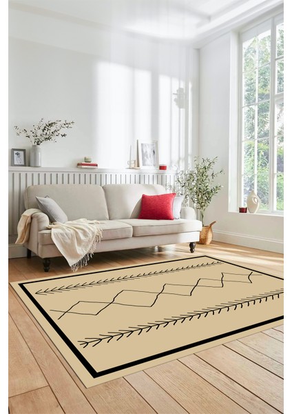 Modern Dijital Baskı Yıkanabilir Kaymaz Salon Halısı Mutfak Halısı Yolluk, Iskandinav-01-Krem, fırsatları