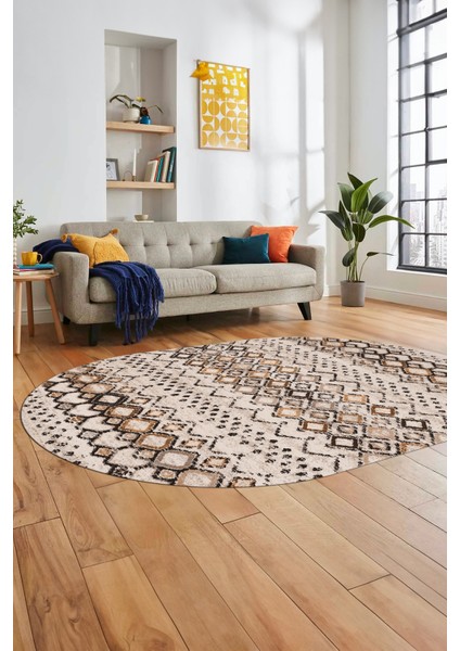 Iskandinav Desen Kaymaz Taban Yıkanabilir Oval Yolluk Mutfak Salon Halısı, O-Iskandinav-22-Kahve,