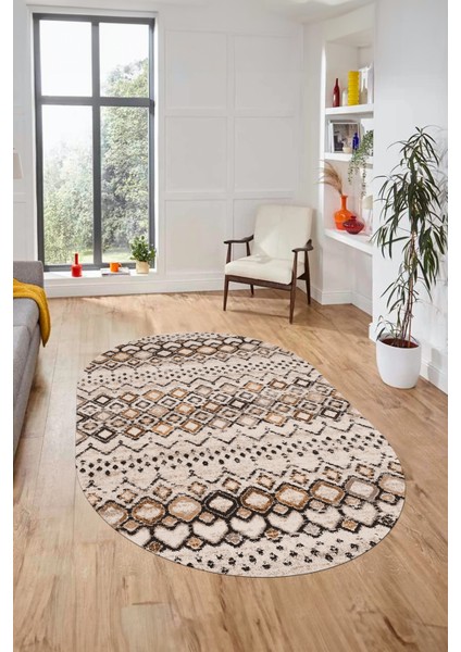 Iskandinav Desen Kaymaz Taban Yıkanabilir Oval Yolluk Mutfak Salon Halısı, O-Iskandinav-22-Kahve, fiyatları