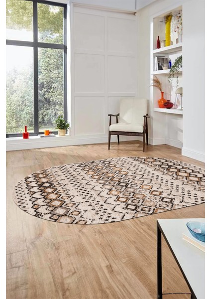 Iskandinav Desen Kaymaz Taban Yıkanabilir Oval Yolluk Mutfak Salon Halısı, O-Iskandinav-22-Kahve, modelleri