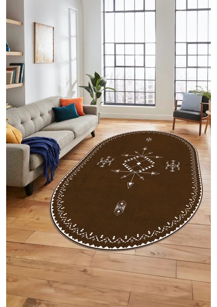 Dijital Kaymaz Yıkanabilir Iskandinav Oval Mutfak Yolluk Salon Halısı, O-Iskandinav-08-Kahve, fırsatları