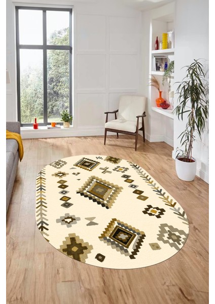 Iskandinav Tasarım Kaymaz Yıkanabilir Oval Yolluk Mutfak Salon Halısı, O-Iskandinav-15-Bej, fırsatları